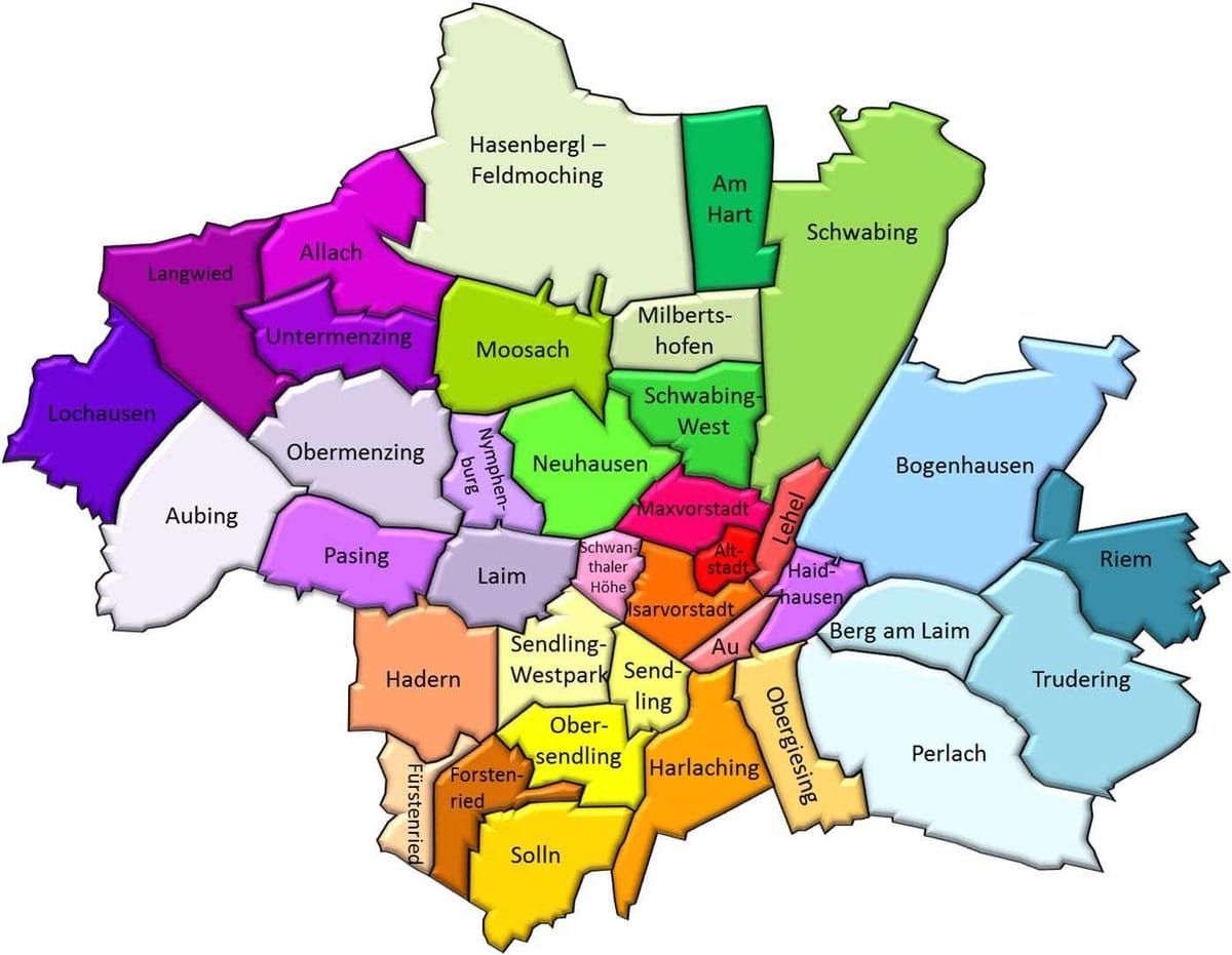 म्यूनिख जिलों का नक्शा