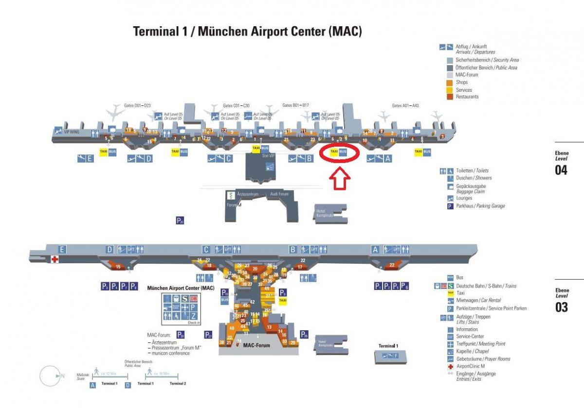 नक्शे के म्यूनिख हवाई अड्डे के टर्मिनल 1