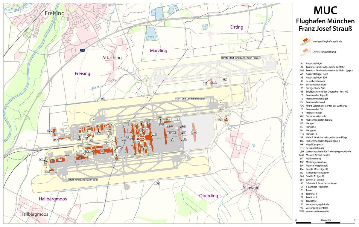 म्यूनिख हवाई अड्डे के टर्मिनल का नक्शा