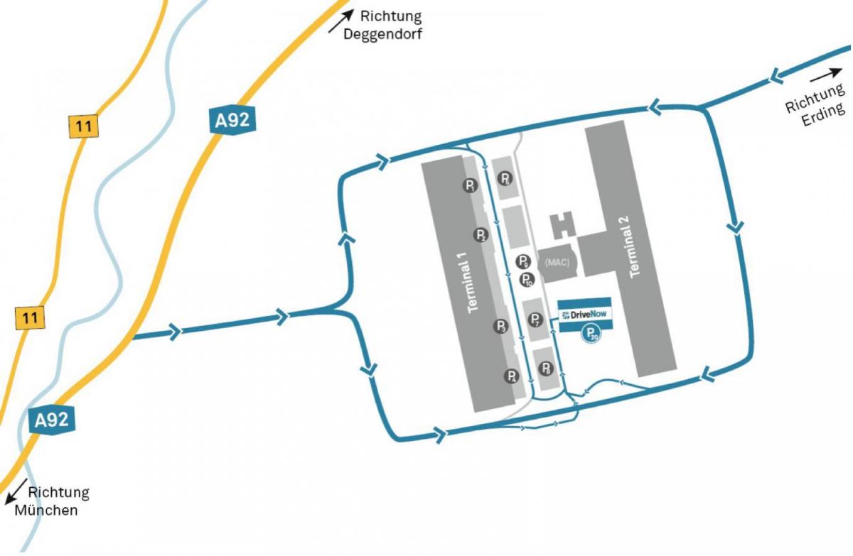 म्यूनिख हवाई अड्डे कार किराए पर लेने के नक्शे