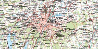 नक्शे के म्यूनिख और आसपास के शहरों में